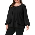 thumbnail image 4 of Agnes Orinda Women's Plus Size Chiffon Tops Layered Panel Flowy Round Neck Long Sleeve Dressy Elegant Blouse 4X Black, 4 of 6
