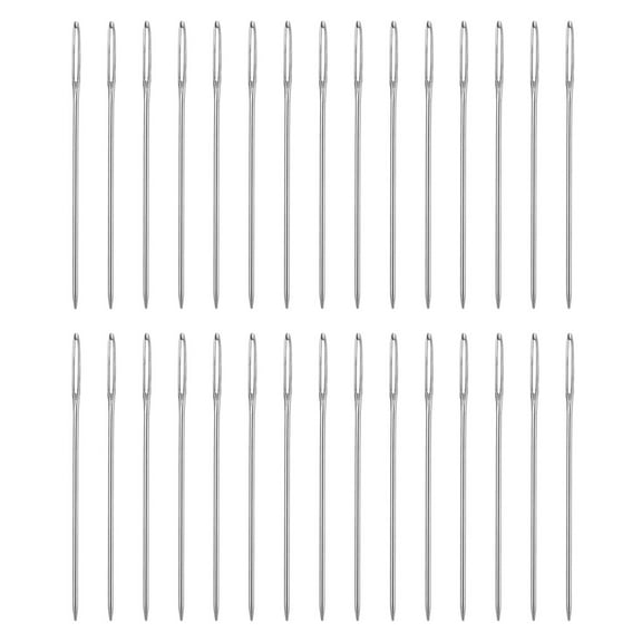 Uxcell 50pcs Upholstery Needles 0.76mm Dia 37mm Long Large Eye Needles, Silver