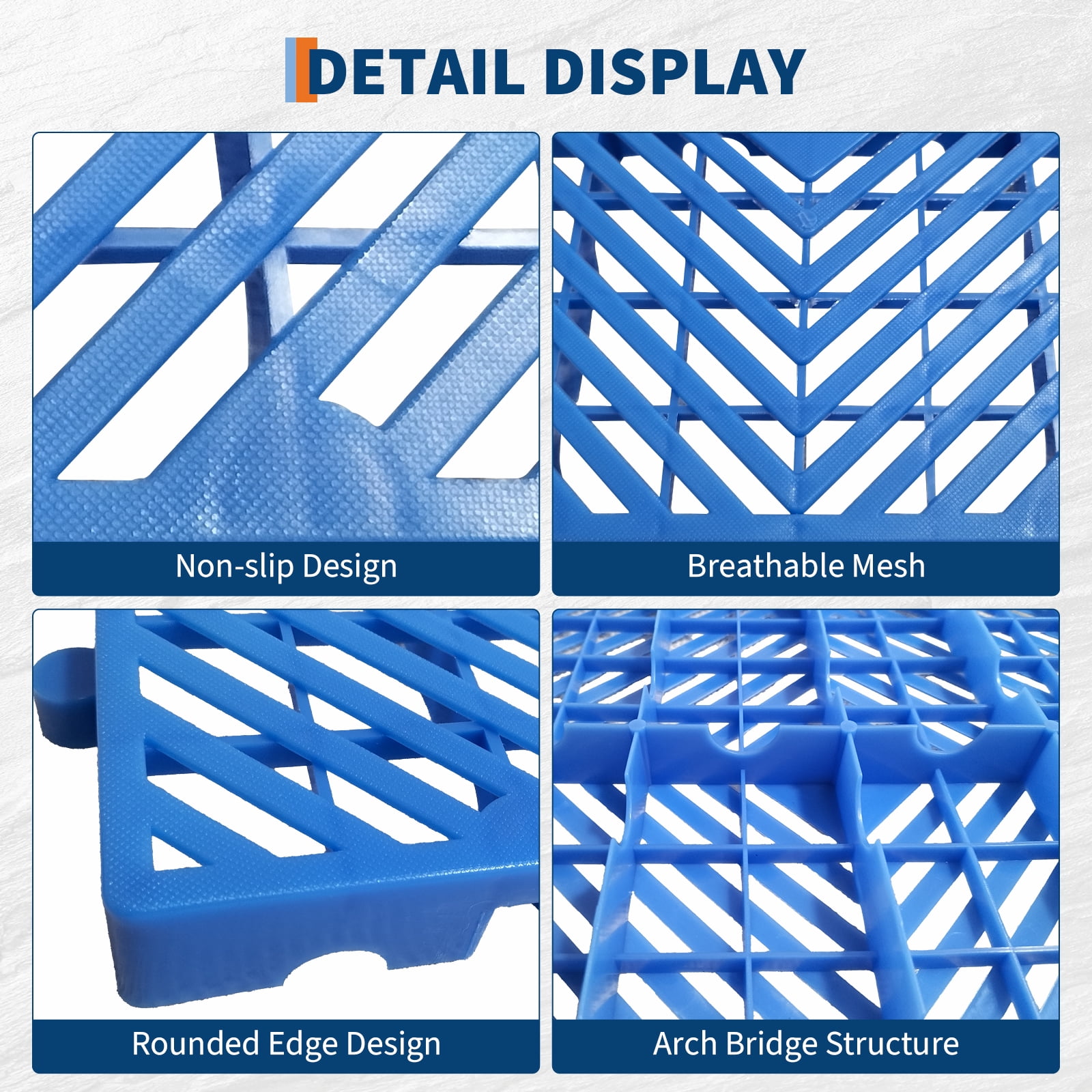 High-Density HDPE Nestable Polyethylene Pallets,Lightweight Plastic Pallet with Ventilation Grid Design for Basement Restaurant Kitchen Supermarket,Easy to Install,6 pcs,Blue