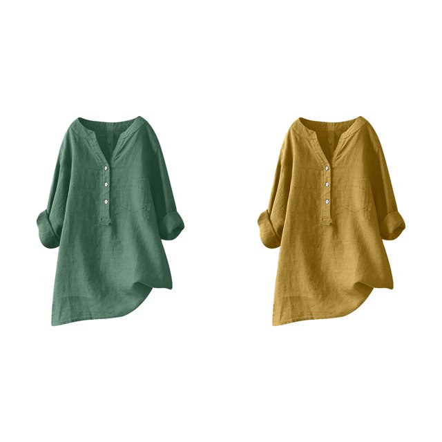 (2-Pack) Rinsvye Womens Solid Color Long Sleeve Mandarin Collar Blouse Women Clothing Timeless Design