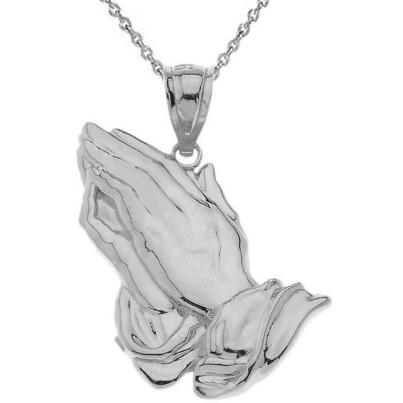 .925 Sterling Silver Praying Hands Pendant Necklace (Pendant with 22" chain)
