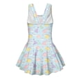 thumbnail image 5 of COEQINE Soft Stretchy Girls Bathing Suit, One Piece Bathing Suit with Skirt and Built-in Brief, U Neckline and V-Back Straps, for Active Girls 6-7 Year Olds, Cute Cartoon Dinosaur Rainbow Blue, 5 of 8