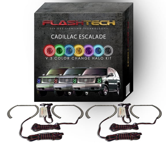 Flashtech RGB Multi Color Changing LED Halo kit for 2002-2006 Cadillac Escalade Headlights