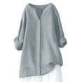 thumbnail image 3 of Patlollav Women'S Shirts Plus Size V-Neck Long Sleeve Loose Button Cotton And Linen Tunic Summer Blouse, 3 of 6