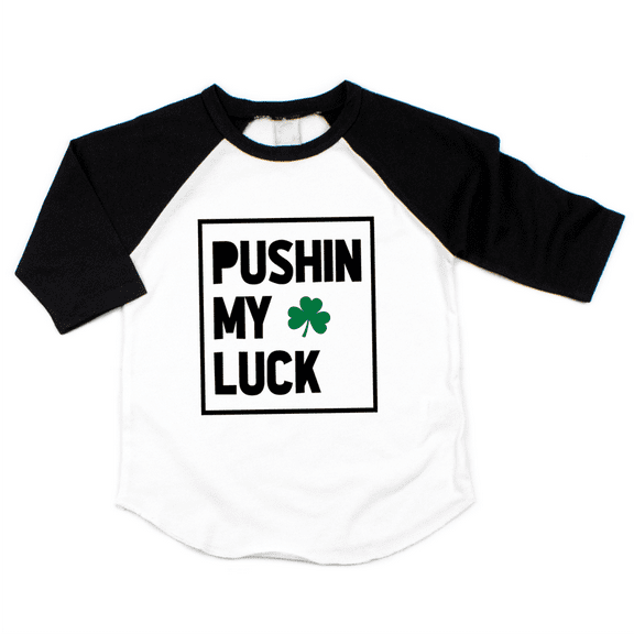 Bump and Beyond Designs Boys St. Patrick's Day Shirt, Pushin My Luck (Black, 2T)