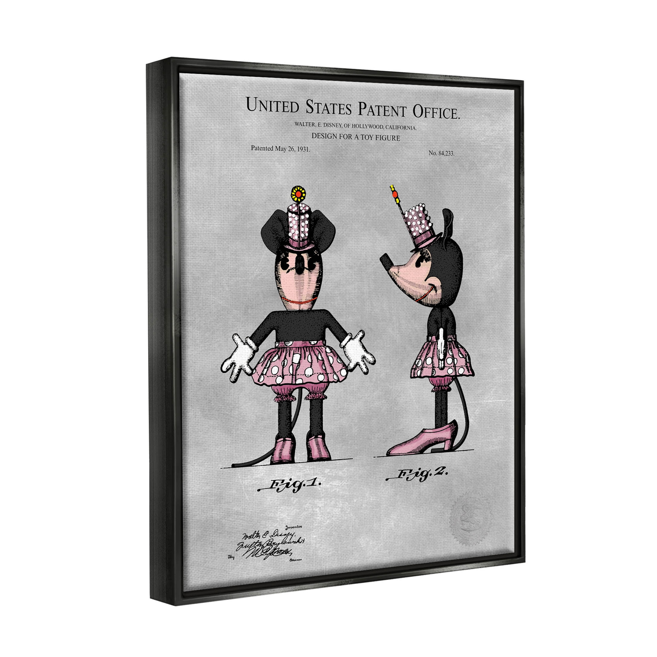 Stupell Industries Vintage Pink Mouse Diagram Graphic Art Jet Black Floating Framed Canvas Print Wall Art, Design by Karl Hronek