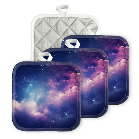 

BaHomeck Pot Holders 4pcs dacron Made Square heat-resisting mat Machine Washable for Kitchen Oven Hot Pads 6.7inch*6.7inch Beautiful Background Of Space With Clouds And Stars