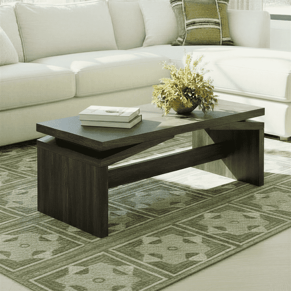 Walker Edison Modern Easy Assembly Split-Top Coffee Table, Black Oak