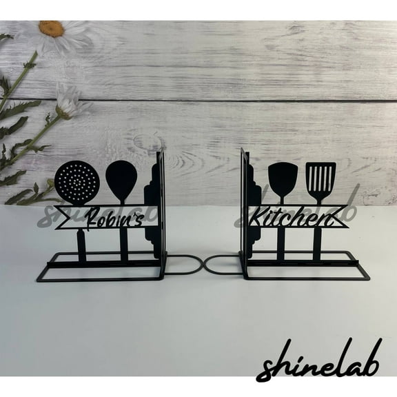 Shinelab Kitchen Tools Metal Bookends Chef Name Bookend Gift, Cooking Decor for Table & Bookshelf 5153