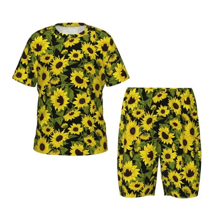 Coaee Sunflowers In Vintage for Short-Sleeved Pajama Set for Kids Soft Sleepwear 2-Piece Sleep Set Comfortable Nightwear for Boys and Girls-X-Large