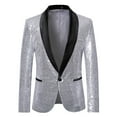 thumbnail image 2 of BADHUB Mens Sequin Blazer Sparkle Suit Prom Jacket Party Shiny Tuxedo Banquet Celebration Fashion Sport Coat Silver XXL, 2 of 5
