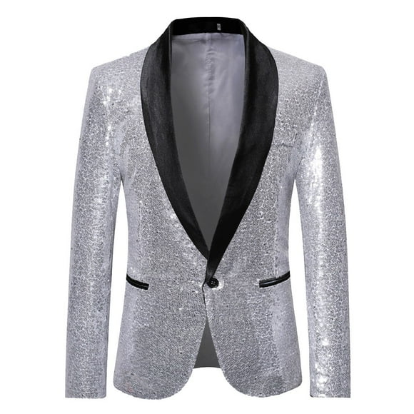MSJUHEG Blazer Mens Suit Mens Winter Coats Round Neckline Long Sleeve Men Stylish Solid Suit Blazer Business Wedding Party Outwear Jacket Tops Blouse Womens Blazer Silver Xxl