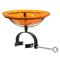 Achla 12" Orange Crackle Glass Birdbath With Over Rail Bracket
