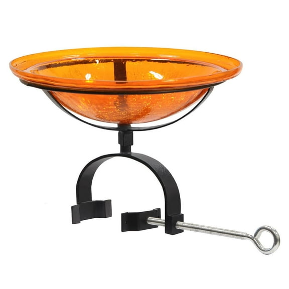 Achla 12" Orange Crackle Glass Birdbath With Over Rail Bracket