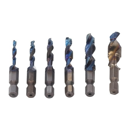 

Spiral Flute Taps Combination Tap High Speed Steel 6PCS Easy To Install Fast Chip Removal For Thread Processing Silver Gold Color Plating