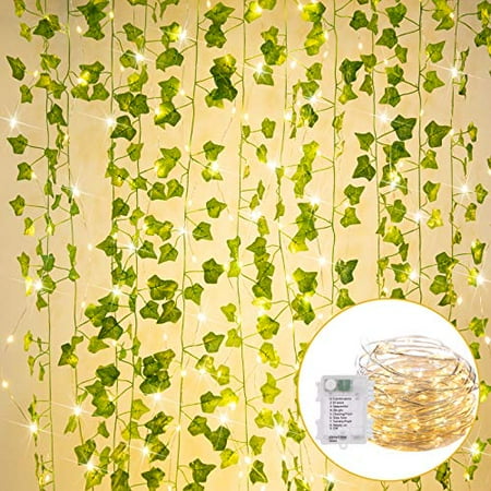 

36 Ft. String Lights with Vines Battery Operated 12 Pcs 7 Ft. Artificial Ivy Vine 110 LED Vine Lights 8 Modes Ivy Lights for Bedroom Room Wall Wedding Indoor Party Festival Decor (Warm White