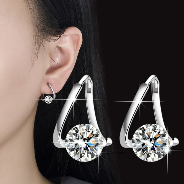 Geometrical Thin Dangle Elegant Curved Irregular Shape Rhinestone Clip Earrings for Women and Girls Wedding