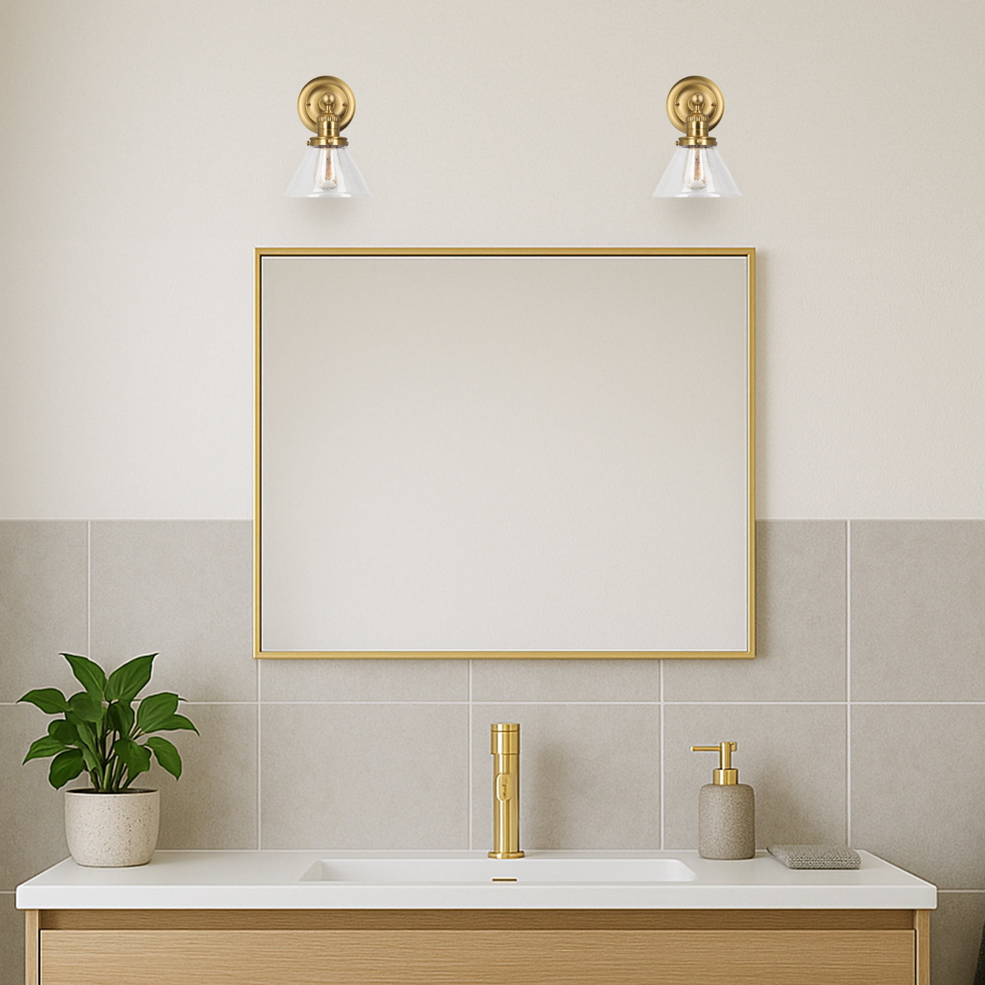 Corwin Wall Sconce, 1-Light Satin Gold Fixture with Seeded Glass, Dimmable, Dual Mount Up/Down, 7.9 in L x 8.5 in D x 11.1 in H