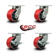 thumbnail image 2 of 6 Inch Heavy Duty Red Poly on Cast Iron Wheel Swivel Caster Set with 2 Brakes, 2 of 2