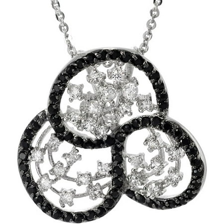 Brinley Co. Black and White CZ Sterling Silver Pendant, 16 with 1 Extender