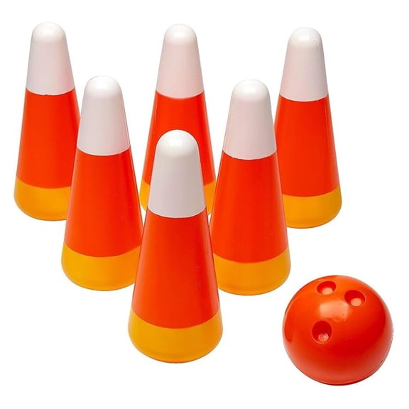 YYDSBNHH Candy Corn Pumpkin Bowling Set - Kids Games, Fall Festival Party Supplies, 6 Pins & Ball, Trunk or Treat Carnival Games, Outdoor Toys