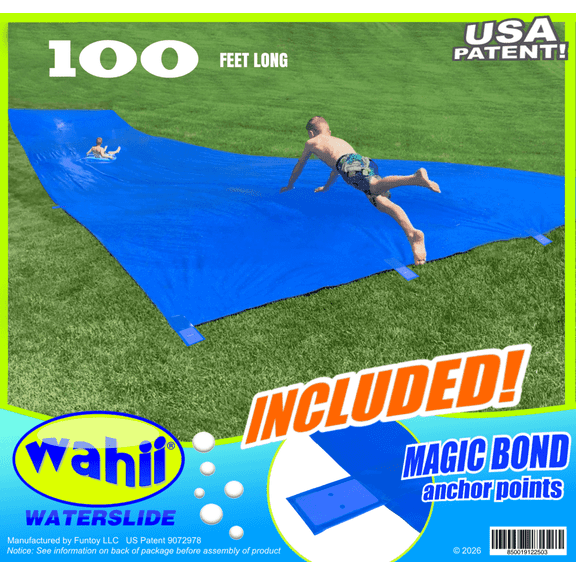 Wahii Backyard Water Slide 100 Foot Blue, Includes Magic Bond Anchor Points