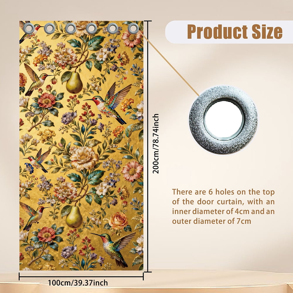 Hummingbirds Door Curtain for Doorway Flowers Doorway Curtain Pears Room Divider Curtains with Plastic Rings Folding Doors Curtains