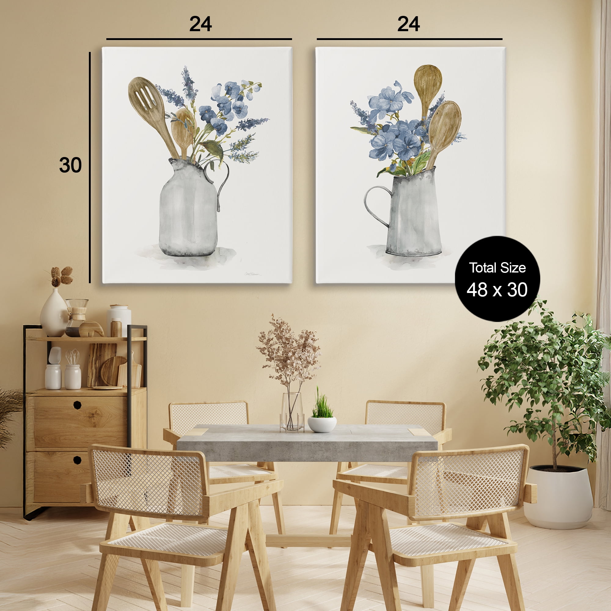 Stupell Industries Kitchen Pitcher Bouquets 2 Piece Canvas Wall Art Set, design by Carol Robinson