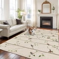 thumbnail image 3 of Area Rug for Living Room, Sparrow Non-Slip Indoor Large Carpet for Bedroom/Dining Room, Spring Birds on The Branches Retro Country Beige Washable Low-Profile Rectangle Floor Runner Rugs - 5 x 8 Ft, 3 of 7