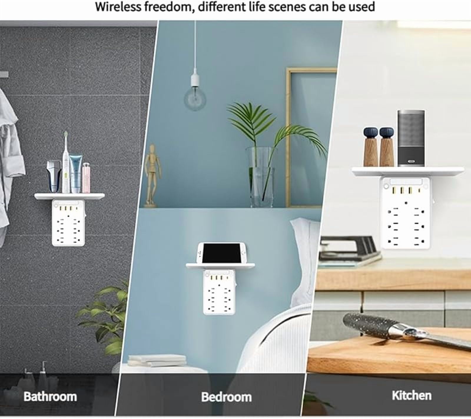 Wall Outlet Extender with Shelf Night, Flat Wall Outlet Extender, Multi Plug Outlet Surge Protector Power Strip with 6 AC Outlets, 3 USB Ports and 1 USB C (2PCS)