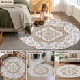 thumbnail image 5 of Round Area Rug 8 Ft, Brown Boho Washable Non-Slip Circle Carpet for Living Room/Bedroom, Vintage Abstract Art Floral Ethnic Tribe Collection Low-Profile Large Area Rugs for Indoor, 5 of 8