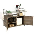 thumbnail image 2 of Outdoor Bar Table Wicker Bar Cart with Cabinet and Steel Top Featuring Ice Bucket Lockable Wheels Side Basket for Garden Patio Poolside and Backyard, 2 of 10