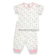 H781G-1-18-BR 2 Piece Girls Pink & White Short Sleeve Pajama, Birdies Print - 18 Months