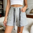 thumbnail image 2 of Womens Summer Loose Casual Shorts Drawstring High Waisted Denim Shorts Multi Pocket, 2 of 3