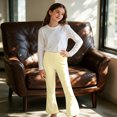 thumbnail image 3 of Girls Solid Color Stretchy Elastic Waist 7/8 Flare Pants with Ruffle Hem for Daily Wear 5-16 Years, 3 of 5