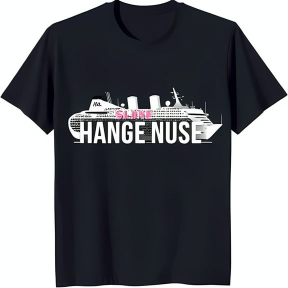 Black T-Shirt with White Cruise Ship Design & 'HANGE NUSE' Print