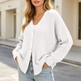 thumbnail image 2 of Otvok Ladies Casual Knit Outerwear, Winter Open Knit V Neck Button Front Long Lantern Sleeve Loose Cardigan Sweater, 2 of 7