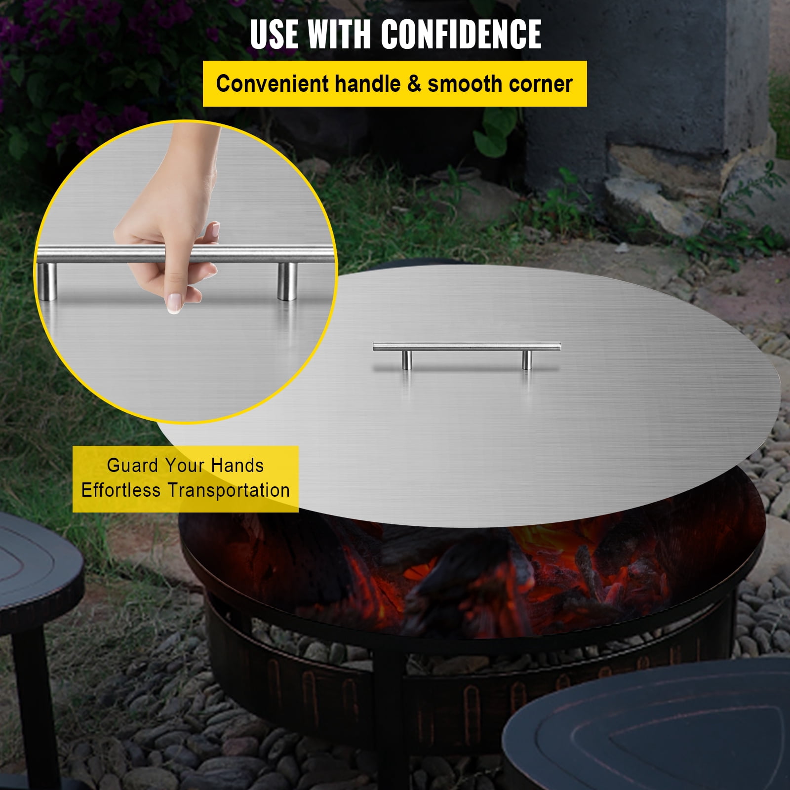VEVOR 20" Fire Pit Lid&nbsp;Round Fire Ring Lid Cover 1.5mm Thick 430 Stainless Steel Burner Pan Cover for Patio Fire Pit Pan