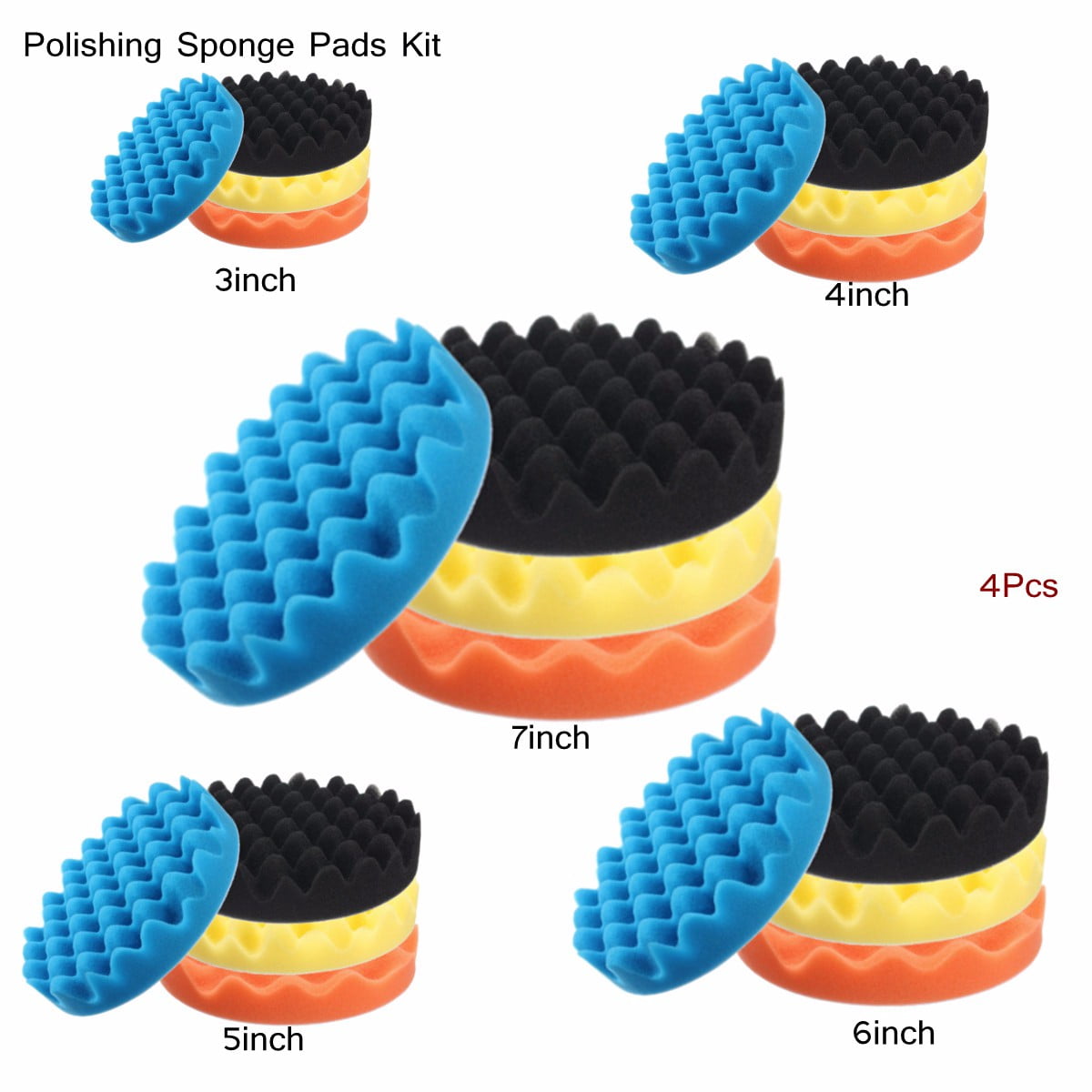 4Pcs 3//4//5//6//7 Inch Buffing Polishing Sponge Pads Kit for Car Polisher Buffer 6 Inch