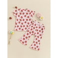thumbnail image 4 of Suealasg Little Girls Summer Outfits Strawberry Print Round Neck Short Sleeve Tops + Elastic Waist Flare Pants 1T 2T 3T 4T 5T Kids Girls Beach Vacation Clothes, 4 of 8