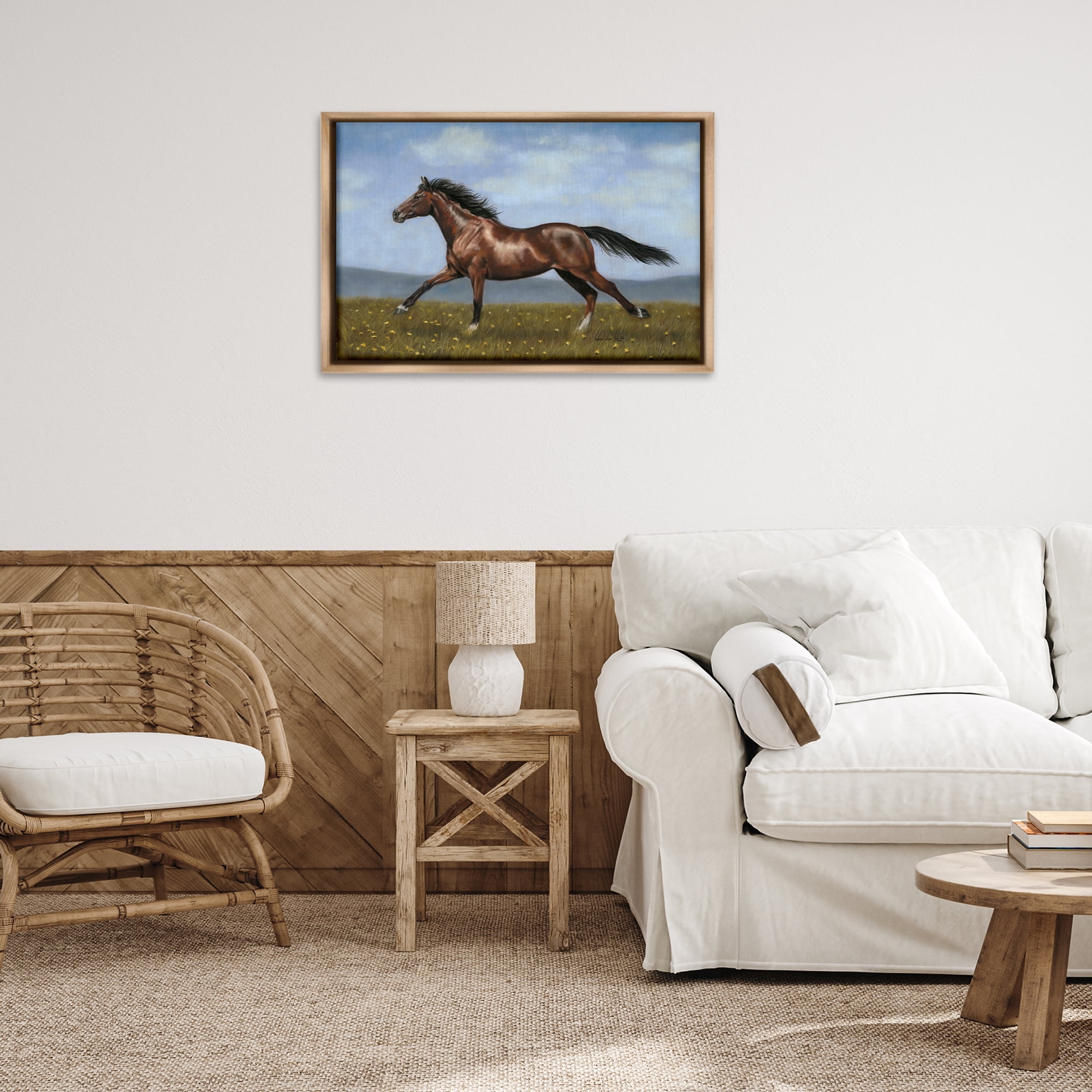 Stupell Industries Brown Running Mare Animals & Insects Painting Brown Floater Framed Canvas Art Print Wall Art, 31 x 21