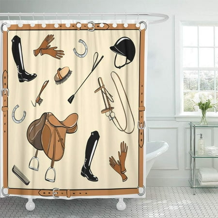 - KSADK Horse Riding Tack Gear in Belt Bridle Saddle Whip Horseshoe Boot Gloves Helmet Shower Curtain 66x72 inch
