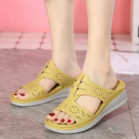 

NECHOLOGY Wild Diva Sandals for Women Women Summer Solid Color Slip On Casual Open Toe Wedges Womens Strap Sandals Size 9 Yellow 8