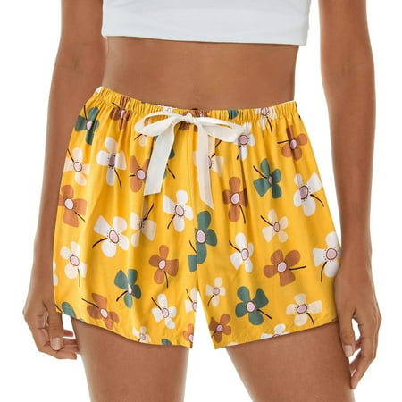 

Womens Pajama Shorts Shorts Lightweight Printed Bow Elastic Waist Lounge Pj Bottoms Wide Leg Pant