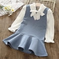 thumbnail image 3 of ContiKids Toddler Little Girls Long Sleeve Dress Ribbon Bowknot Stripe Blouse Shirts Dresses Blue 6-7 Year, 3 of 4