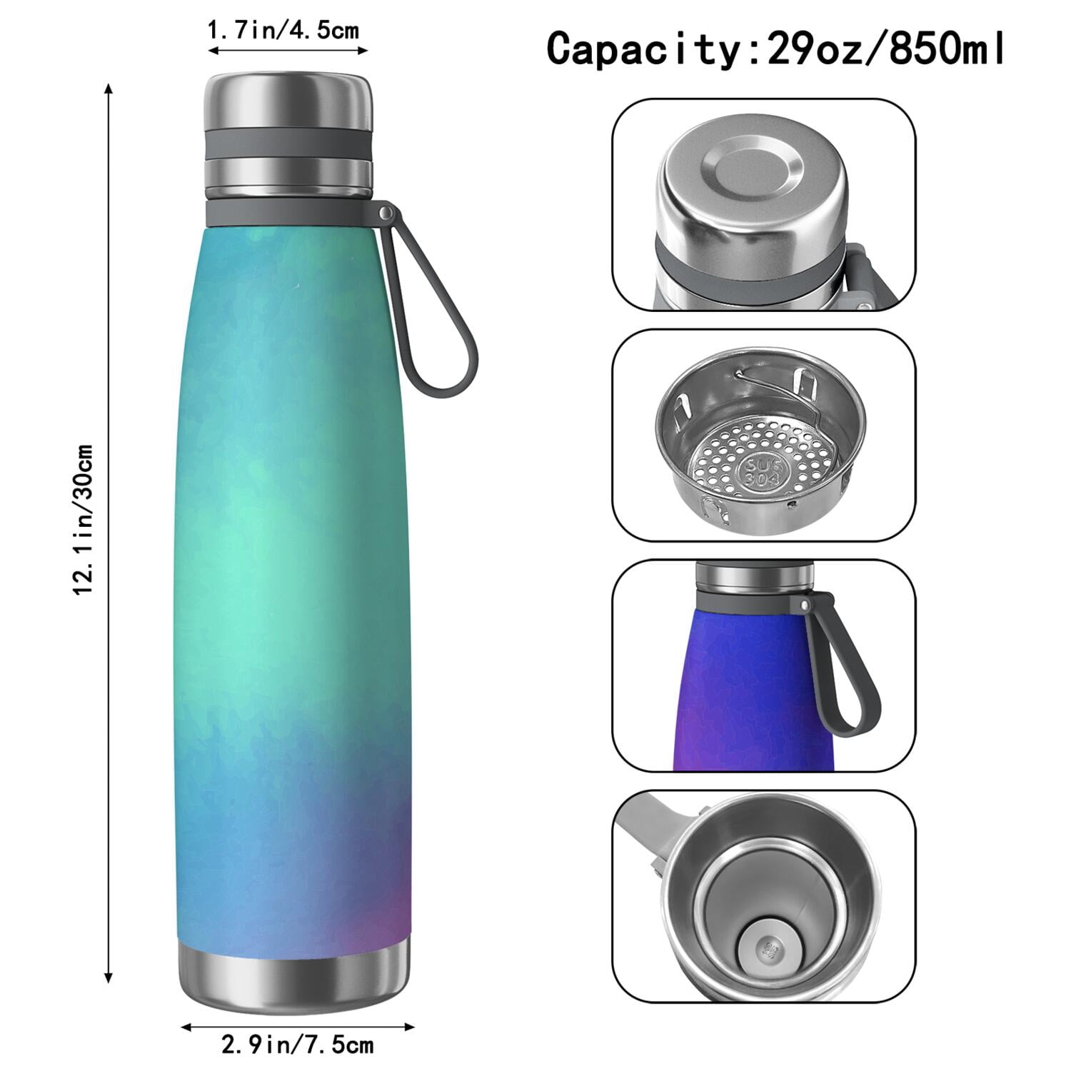 29oz Insulated Water Bottle with Tea Infuser, Stainless Steel Travel Mug, Fluid Smoke Aurora Art Style