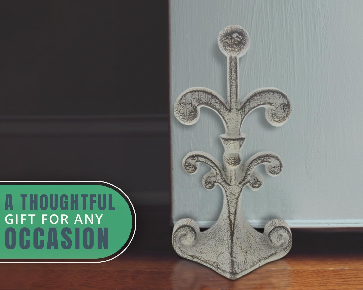 Comfify Door Stop, Cast Iron, Fleur-De-Lis Design, Felt Bottom, White Finish