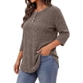 thumbnail image 3 of WellSize 3/4 Sleeve Blouses for Women Plus Size Henley Shirts Casual Crew Neck Tunic Tops Trendy Fall Pullover, 3 of 10