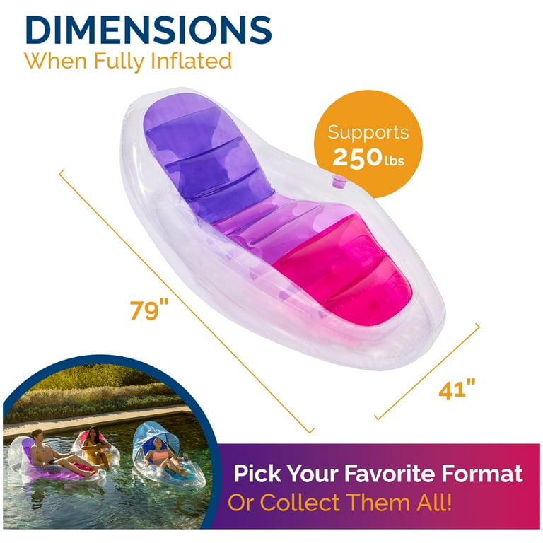 Swimways Dry Float Lounger Pool Float Translucent Inflatable Recliner Chair for Adults with Fast Inflation Foot Rest Cup Holder