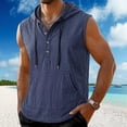 thumbnail image 2 of Men's Cotton Sleeveless Hoodie Tank Top, Breathable Casual Muscle Tank, Solid Color Crewneck Drawstring Closure, Soft Cotton Blend, Gym Workout Running Summer, | Zenithor,Navy S, 2 of 7